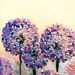Oil painting. Bright onion Flowers - obrazy, fototapety, plakaty