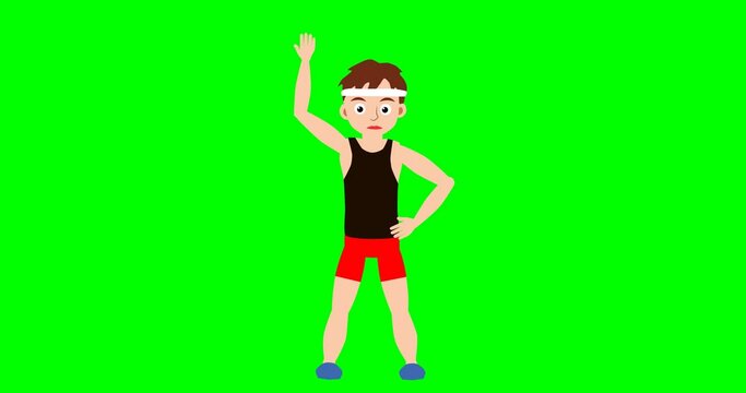 fitness boy 2d animation cartoon on green screen