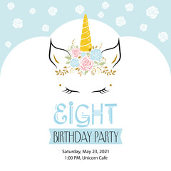 Birthday party invitation with unicorn