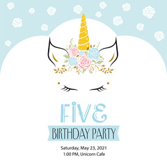 Birthday party invitation with unicorn