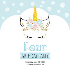Birthday party invitation with unicorn