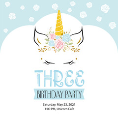 Birthday party invitation with unicorn