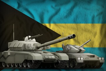Bahamas tank forces concept on the national flag background. 3d Illustration