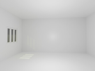 Interior space with white wall window floor ceiling, Minimal modern mock up with sunlight. 3D Rendering illustration.