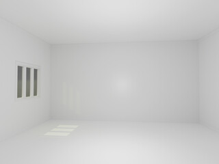 Fototapeta premium Interior space with white wall window floor ceiling, Minimal modern mock up with sunlight. 3D Rendering illustration.