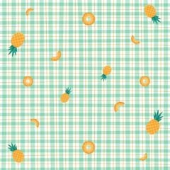 Pineapple Green Gingham Pattern Background Editable Stroke. Vector Illustration Tablecloth, Picnic mat, Fabric pattern, Textile.