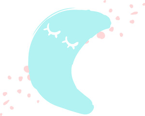 Cute Moon Cartoon with hand drawn splashes