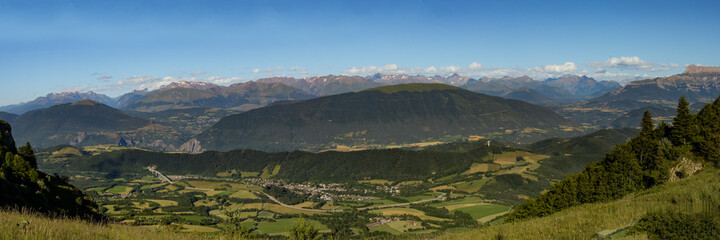 Fototapeta premium moutain landscape with a view on the town of gresse en vercors.