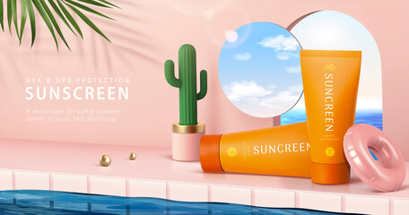3d summer scene for product display © MITstudio