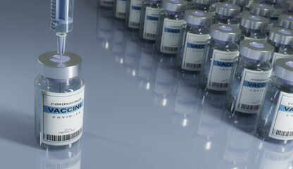 Medical syringe and vaccine bottle. Vaccine illustration. Bottle and syringe with needle.