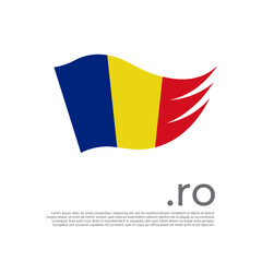 Romania flag. Vector stylized design national poster on a white background. Romanian flag painted with abstract brush strokes with ro domain, place for text. State patriotic banner of romania, cover