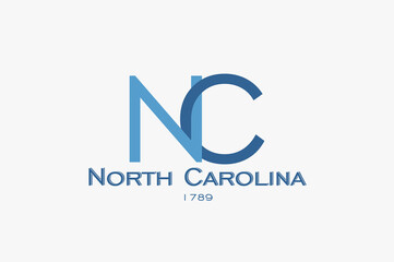 North Carolina Inscription and Founded 1789. Illustration.
