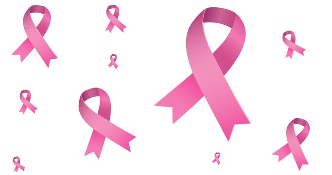 Composition of multiple pink ribbon logo on white background