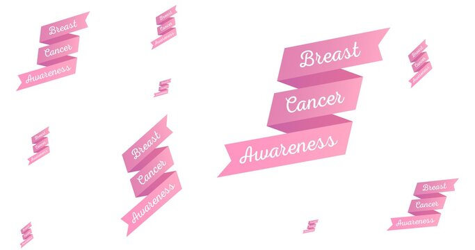 Composition of pink breast cancer text on white background