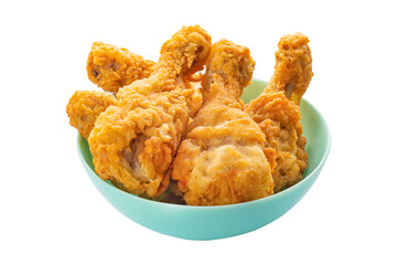 Fried chicken legs in a plate isolated on white background. Classic fast food.