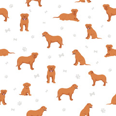 Bordeaux mastiff seamless pattern. Different coat colors and poses set