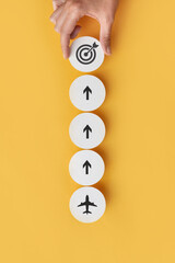 A paper airplane and a route to the goal. The symbol of fast movement to the intended goal