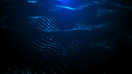 Digital blue background with moving glowing particles. Futuristic moving wave. Big data visualization. 3d rendering.