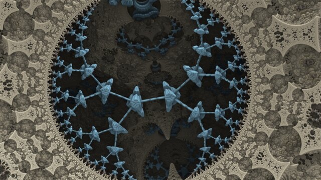 Fantastic 3D fractal background with recursive structures und shapes.