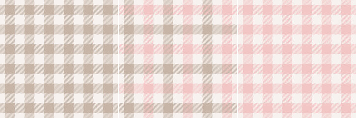Gingham pattern seamless set in pink, beige, off white. Spring summer textured striped vichy check vector graphics for tablecloth, oilcloth, napkin, dress, other modern fashion textile print.
