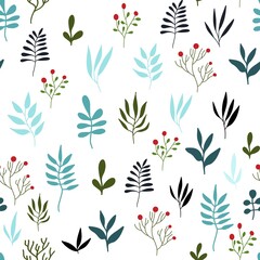 Hand drawn seamless pattern with autumn leaves on white background