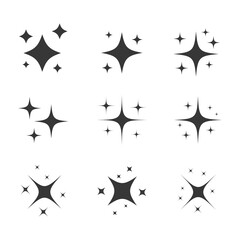 Star sparkling icon set. Glittering stars light black silhouette collection. Vector isolated on white