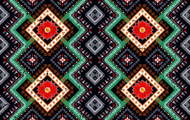 Geometric ethnic oriental seamless pattern traditional design for background, carpet, wallpaper, clothing, wrapping, batik, fabric, vector illustrations. Embroidery Aztec style.