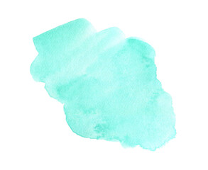 Abstract mint green watercolor shape. Watercolor hand drawn stain isolated on white