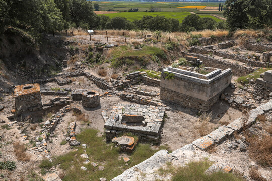 &Ccedil;anakkale - Turkey 01.July.2021 View from the archaeological site of Troy or Ilion. An ancient Greek city in Asia Minor known from the Greek Homer, who described the first Greek civil war recorded in 