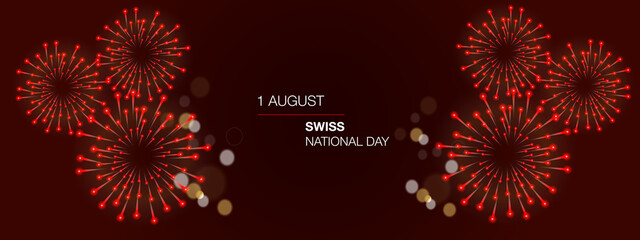 Swiss National Day. Switzerland Independence Day. Realistic balloons, flags, ribbons with the flag of Switzerland. Vector illustration