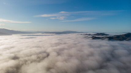 Sky with fog and clouds.
