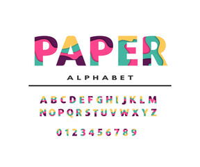 Paper alphabet. Colorful layered font paper alphabet. ABC letters vector design. For logo, banner, brochure, poster, flyer design. Isolated on white. Vector. 