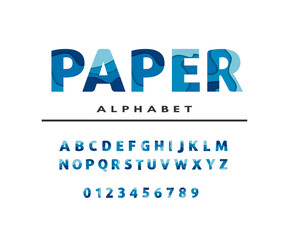 Blue paper alphabet isolated on white background. For logo, banner, brochure, poster, flyer design. Isolated on white. Vector