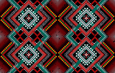 Geometric ethnic oriental seamless pattern traditional design for background, carpet, wallpaper, clothing, wrapping, batik, fabric, vector illustrations. Embroidery Aztec style.