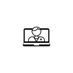 Online doctor in computer screen icon, vector illustration. Medical online consultation for website or app.