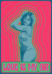 Love is my air, Art Nouveau Style Woman, 1960s Psychedelic Rock Music Posters Stylization 