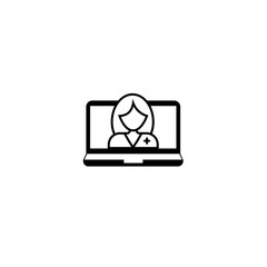 woman doctor with stethoscope on the screen, concept of online diagnostics, vector illustration in flat style. online medical application. notebook with medical assistant and doctor consultation