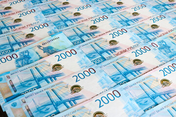 Russian rubles money background. Bills of 2000 rubles. Business and finance concept.