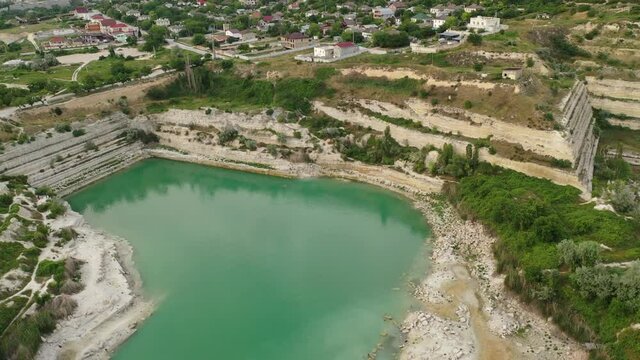 Top view of the St. Klimentovsky Lake in Inkerman, Crimea.