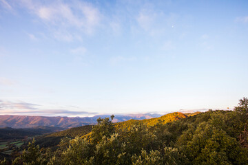 Autumn sunrise in the top of mountain in La Garrotxa, Spain