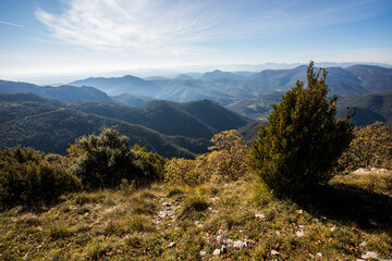 Autumn landscape in Comanegra Peak, La Garrotxa, Spain - obrazy, fototapety, plakaty