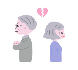 喧嘩してお互い距離を取る老夫婦