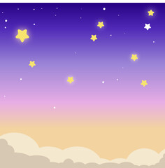 Cute Childish landscape, by night, toddler illustration with stars 