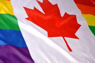 Closeup of rippled Canada flag LGBT