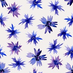 Cornflower watercolor image, seamles patern