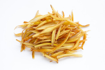 Sliced finger root on white background.