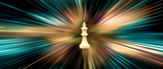 White chess king standout in graphic  liight ray, Leader in fast digital moving market world concept