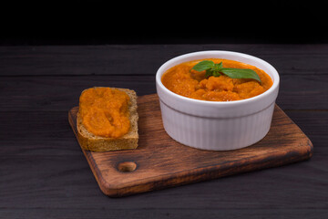 Squash spread, zucchini caviar and ingredients. Healthy food