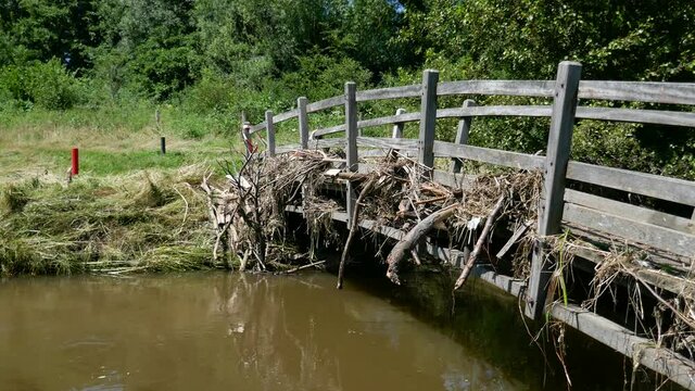 Wooden bridge after flood in Valkenburg, Limburg, the Netherlands