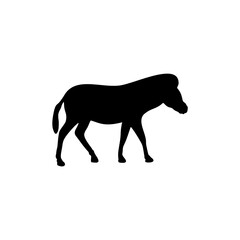 The silhouette of a zebra is black on a white background.